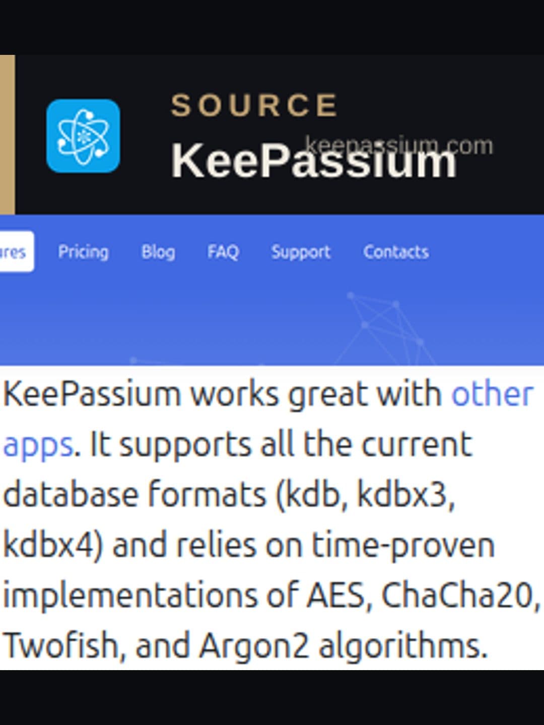 Supports kdb, kdbx3, kdbx4 formats